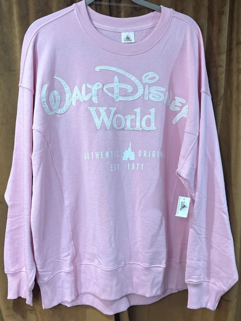 Walt Disney World Logo Sweatshirt Crewneck Castle Pink White  X Large NWT - Picture 2 of 6